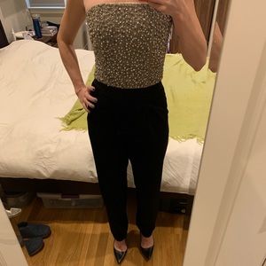 Alice + Olivia Jeri jumpsuit w beaded silk bodice